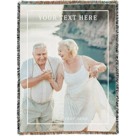 Woven Blanket Throw Personalized Photo Blanket Woven Customized Gifts for Family Friends Co-Workers on Birthday Anniversary Christmas Soft and Lightweight Blanket Woven with Fringe Blankets