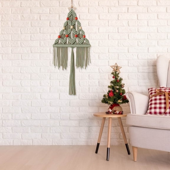 Woven Bohemian Christmas Tree Wall Tapestry with Fringe Accents for Festive Home Decor and Seasonal Room Enhancement, Christmas Decorations