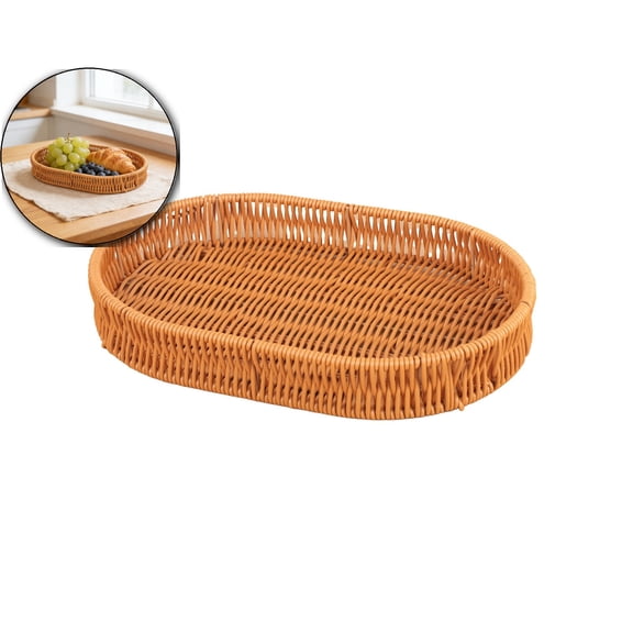 Woven Bread Basket, Imitation Wicker Fruit Baskets Rattan Bread Basket with Handles for Food Serving, Display, Vegetables, Home Kitchen, Restaurant, Outdoor