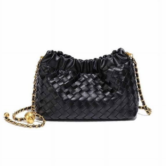 Woven Bucket Bag Stylish Chain Crossbody Bag Women Cloud Ruched Shoulder Purse