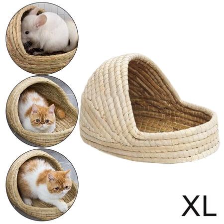 Woven Bunny Grass Bed, Small Rabbits Natural Straw Handcrafted Hay Houses for Guinea Pigs, Hamster, Cat, and Small Animals Provided Chew and Toys , XL 38x28x21cm