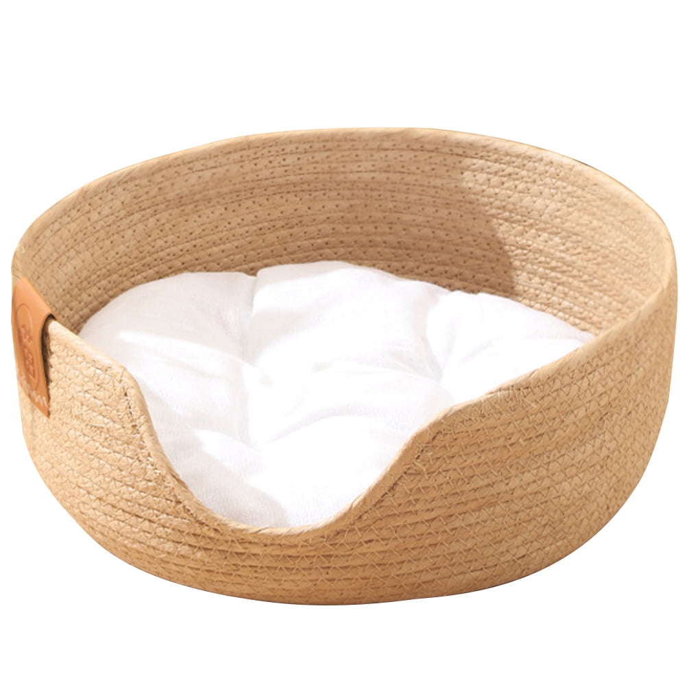 Woven Cat Bed Comfortable Cushioned Pet Nest Cat Sleeping Bed Pet