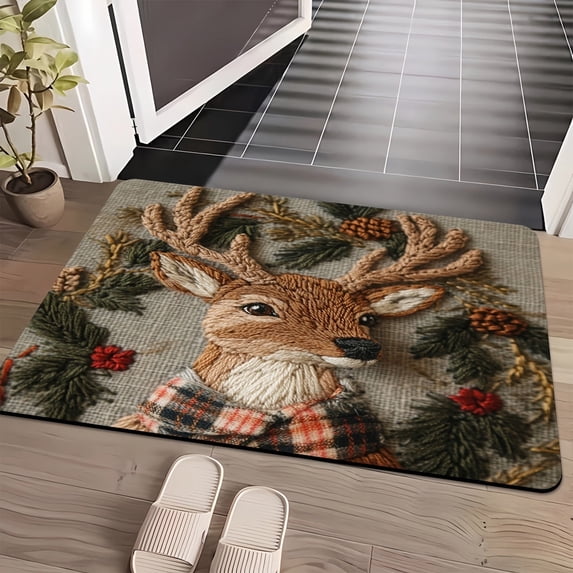 Woven Christmas Mat Diatom Mud Mat Suitable for Bathroom Entrance Door Mats and Holiday Decorations,C,Free Size