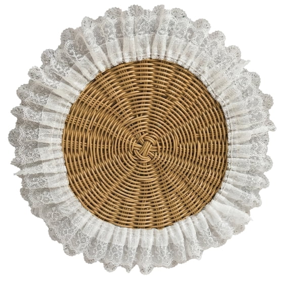 Woven Circular Rattan Placemat for Dining Table, Natural Handmade Rattan Coaster, Heat Resistant Non-Slip Table Mat(B)