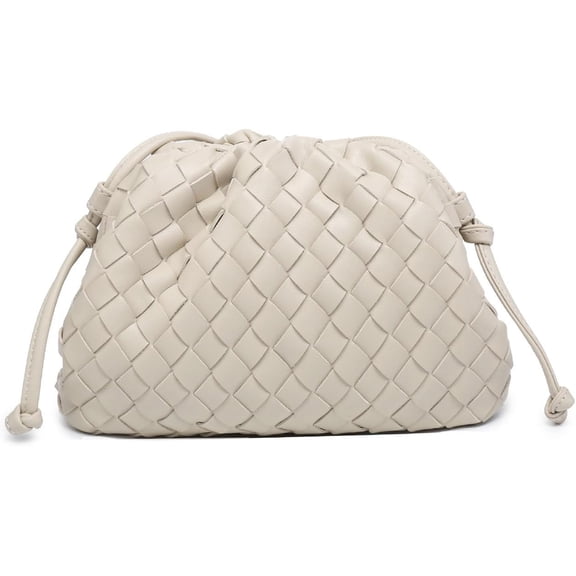 Woven Clutch Purse for Women Fashion Small Handbag Vintage Premium Bag PU Leather Handmade Bag (Beige3, Large)