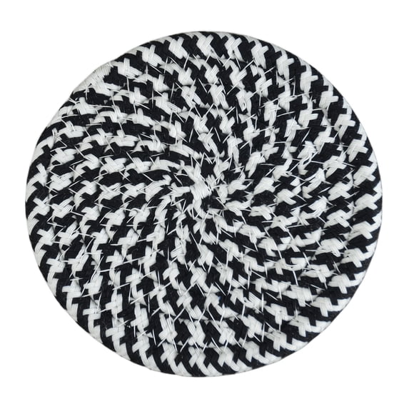 Woven Coaster, Black And White Round 4.3 Inch Heat Resistant Drink Coaster For Kitchen Dining Table Home Office 1 Pack