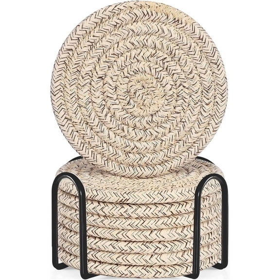 Woven Coasters 8 Pcs Cotton Fabric Cloth Boho for Coffee, Dining Table