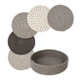 thumbnail image 1 of Woven Coasters Dark Grey 7.1 Inch 5 Pack Round Heat Resistant Mat Set With Basket For Home Kitchen Dining Table, 1 of 7