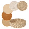thumbnail image 1 of Woven Coasters For Drinks 7.1 Inch 5 Pack Khaki Round Heat Resistant Cup Mats With Storage Basket For Home Kitchen Tabletop Protection, 1 of 7