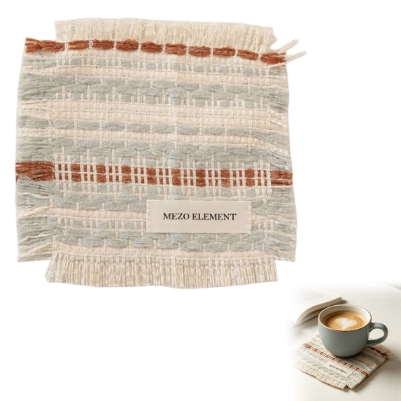 Woven Coasters,Square Handwoven Fringe‑Trim Drink Coaster,Boho Woven Tassel‑Edge Cup Mats,Square Rattan Hand‑Made Table Cup Pads,Bohemian Style Woven Drink Guard Rest for Coffee Drinks,Table Decor