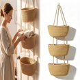 Woven Cotton 3-Tier Over the Door Basket, Natural Jute Hanging Storage ...