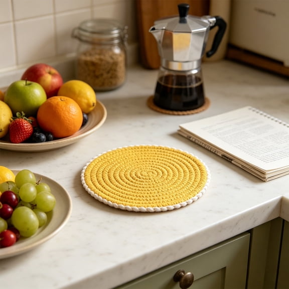 Woven Cotton Coasters Set, Round Ball Trim Table Mat, Heat Resistant Hot Pad for Coffee Mugs & Glasses, Boho Farmhouse Kitchen Decor & Dining Table Protector
