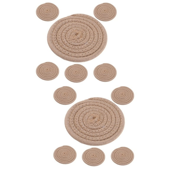 Woven Cotton Coasters for Coffee Table Drinks Wooden Rope Cup Round Braided Manual 12 Pcs
