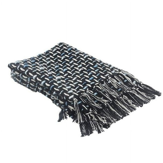 Woven Cotton Geometric Throw Blanket, Black & Blue