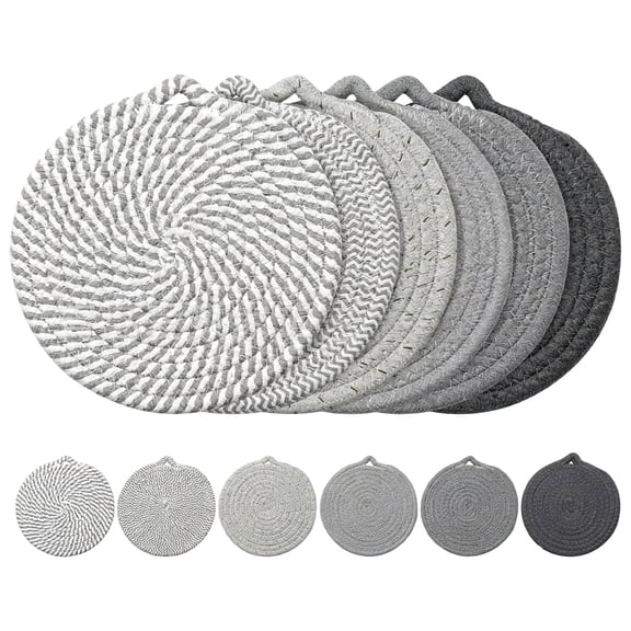 Woven Cotton Heat Resistant Trivets 7 Inch Round Dining Table Mats Potholders Set of 6 Heat Insulation Hot Pads for Kitchen Counter Protect Surfaces from Hot Dishes Pots Pans Mugs