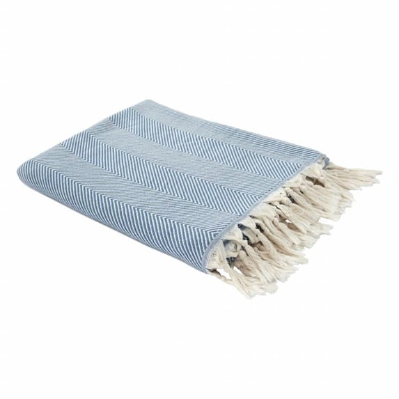 Woven Cotton Herringbone Throw Blanket, Blue