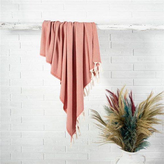 Woven Cotton Herringbone Throw Blanket, Orange