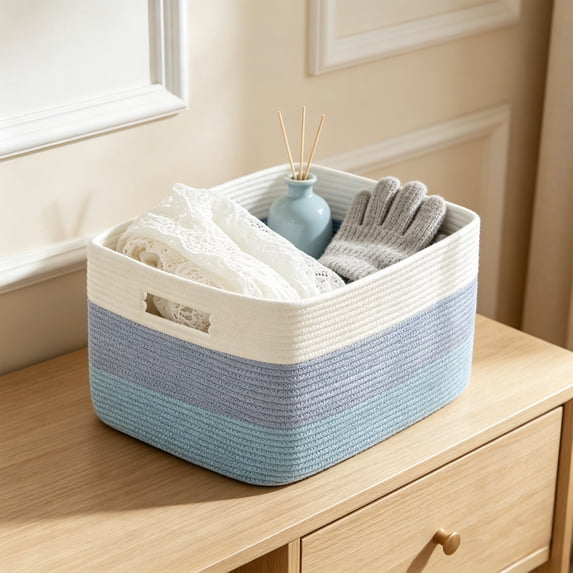 Woven Cotton Linen Storage Basket, Large Decorative Storage Bin, Multi-Purpose Fabric Basket for Laundry, Toys and Books, Handmade Organizer for Home and Nursery