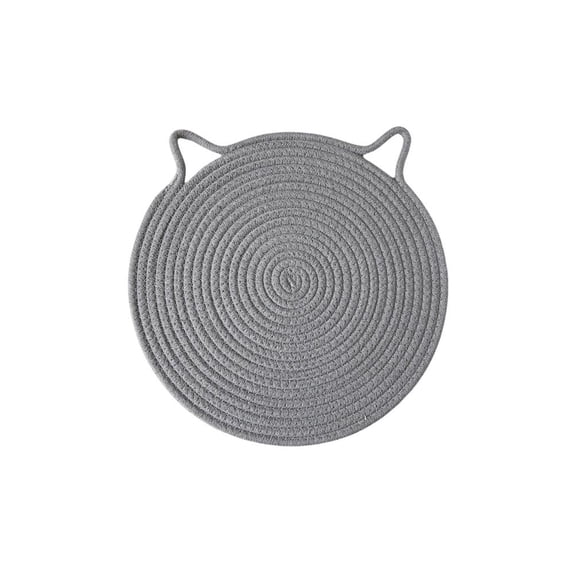 Woven Cotton Placemat, Heat Resistant Round Table Mat for Dining, Washable Cat Ear Shaped Coaster for Hot Dishes
