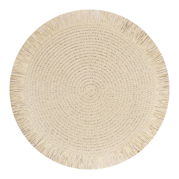 Woven Cotton Placemats with Tassel Trim, Washable Decorative Dining Table Mats with Fringe for Farmhouse Decor, Boho Cotton Woven Round Tassels Table Mats Macrame Placemats, 1Pc(Beige,15x15")