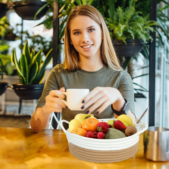 Woven Cotton Rope Basket Fabric Basket, Organization and Storage Basket, Small Laundry Basket for Desktop,Suitable for Living Room Clutter Storage, Khaki Decorative Basket