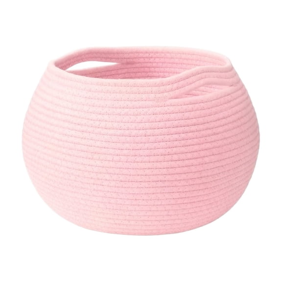 Woven Cotton Rope Basket with Handle Empty Decorative Gift Basket for Baby Shower, Graduation, Father's Day, Nursery Storage(8.2"*10.2",Pink)