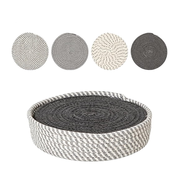 Woven Cotton Rope Coaster Set 7 Inch Round Absorbent Heat Resistant Mug Mats Durable Table Protection Pads for Drinks Tea Coffee Bowls Countertop Home Kitchen Dining Decor Gray 4