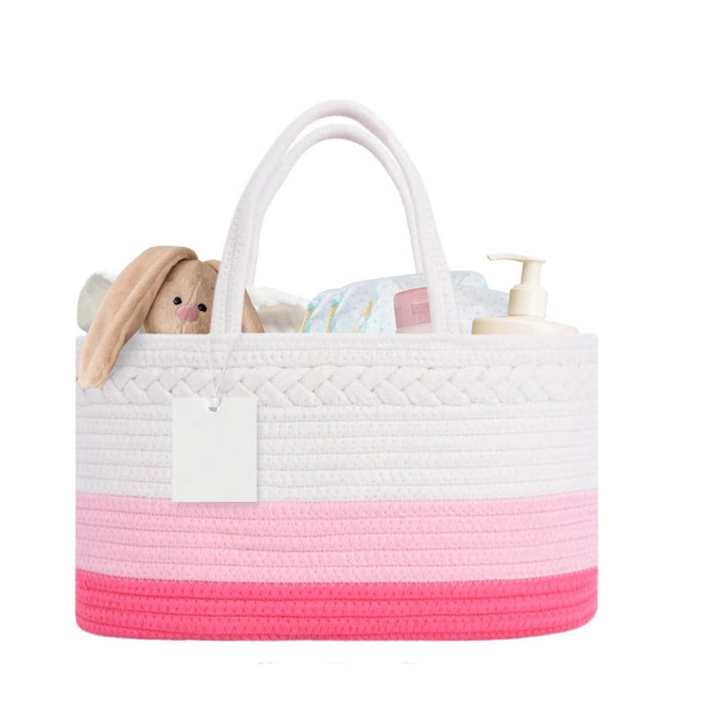 Woven Cotton Rope Diaper Caddy Organizer Basket, Portable Storage Tote with Handle for Baby Essentials