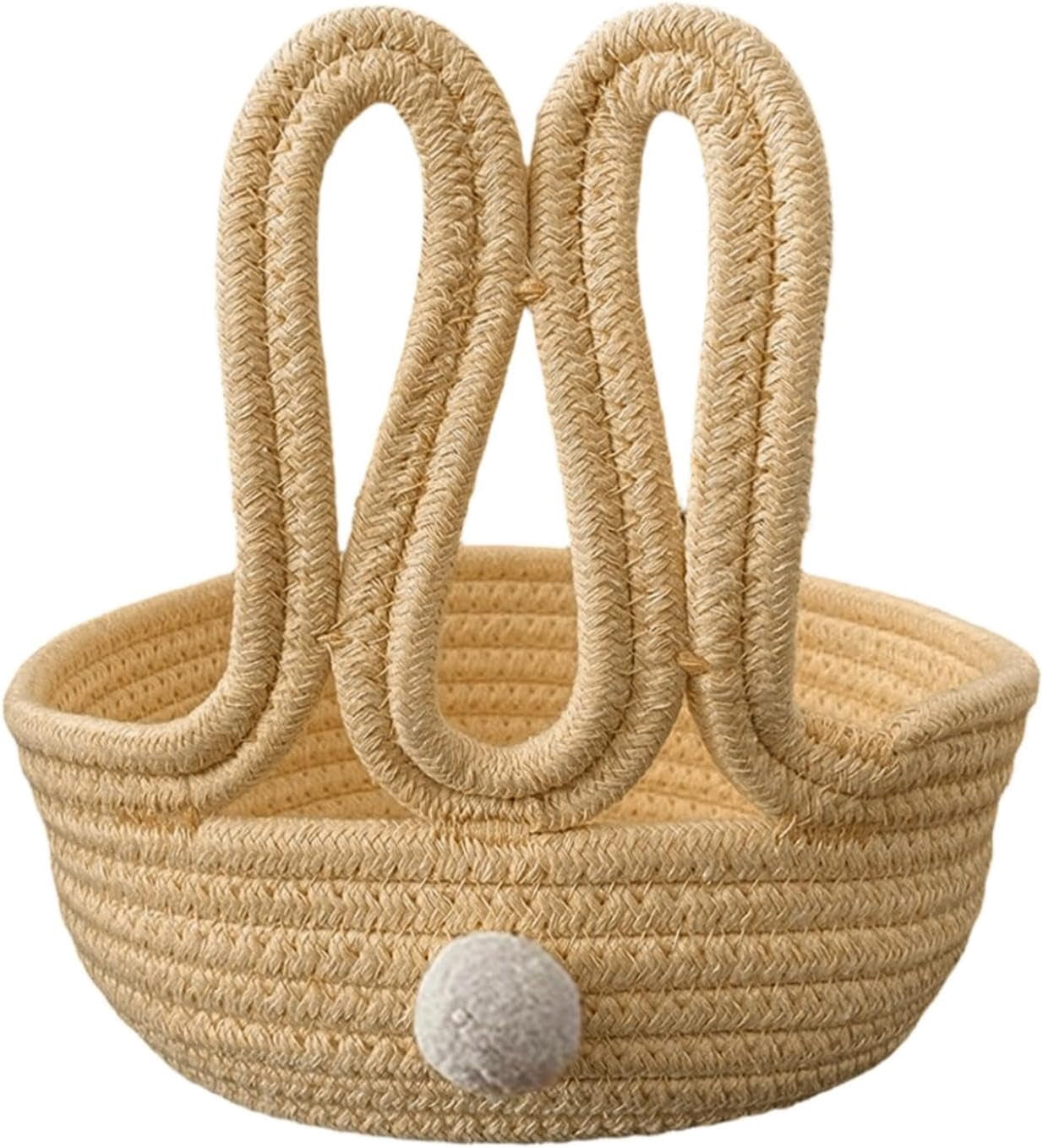Woven Cotton Rope Easter Basket with Bunny Ears, Kids Storage Basket for Egg Hunt, Rabbit Snack Holder for Home Organizing, Cute Gift Basket(DSF)
