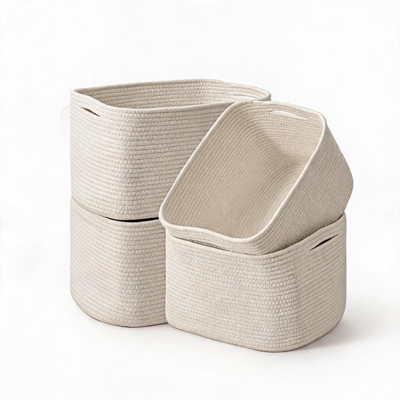 Woven Cotton Rope Storage Baskets 15"L11"W9.5"H (4 Pack) Off White