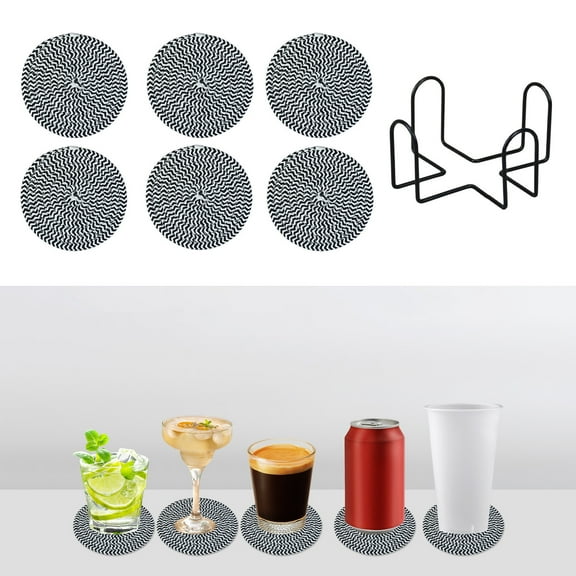 Woven Cotton Round Placemats Set 6pcs | Non Slip Heat Resistant Coasters with Storage Holder | 4.33in Thermal Insulation Mats | Durable Easy-to-Clean Kitchen Table Protectors | Gray Khaki Coffee