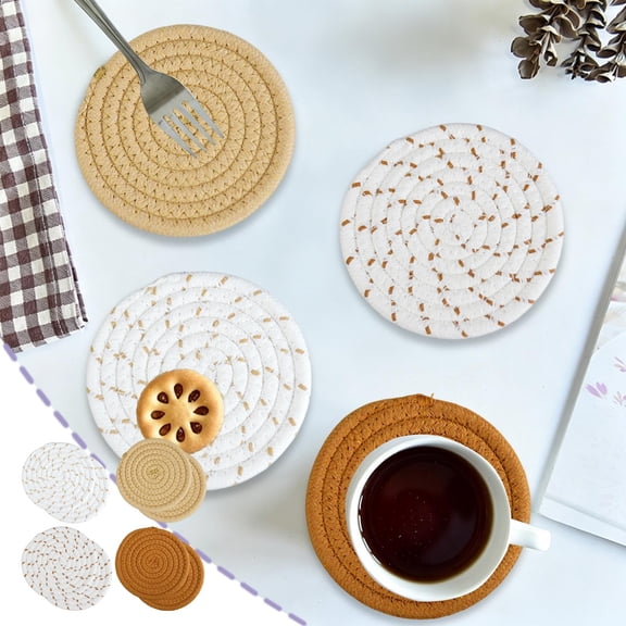 Woven Cotton Round Placemats Set of 8, Heat Resistant Thermal Insulated Table Mats for Kitchen Dining, Durable Handcrafted Hot Pads Coasters