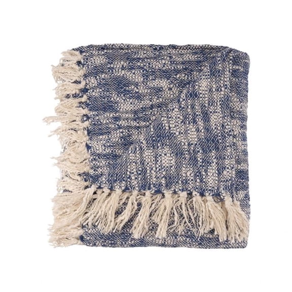 Woven Cotton Solid Color Throw Blanket, Blue & White