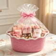 thumbnail image 1 of Woven Cotton Storage Basket with Handles, Decorative Gift and Organizer Basket for Shelf, Closet, Bathroom and Pantry, Dark Pink, 1 of 6