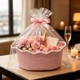 thumbnail image 1 of Woven Cotton Storage Basket with Handles, Decorative Gift and Organizer Basket for Shelf, Closet, Bathroom and Pantry, Light Pink, 1 of 6