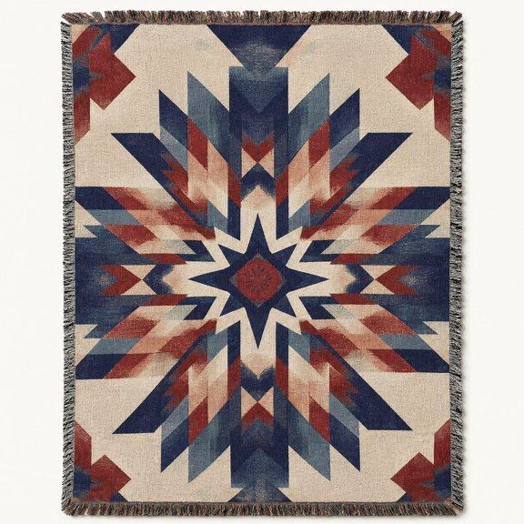 Woven Cotton Throw Blanket, Geometric Star Fringed Sofa Throw