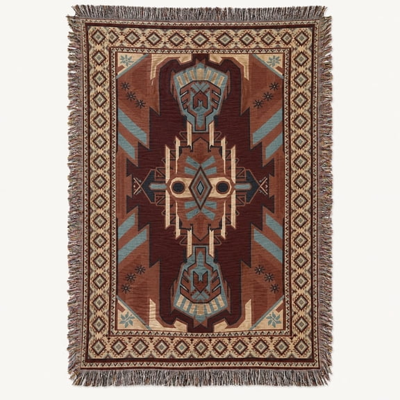 Woven Cotton Throw Blanket, Southwestern Geometric Earth Tone Fringe Throw for Sofa, Made in USA