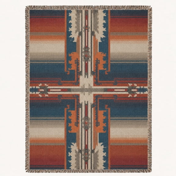 Woven Cotton Throw Blanket, Southwestern Geometric Fringe Throw, 100% Cotton Boho Accent Blanket