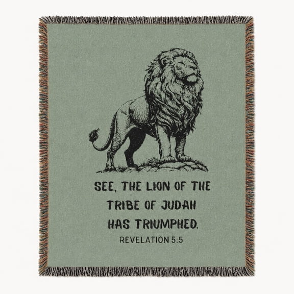 Woven Cotton Throw Blanket with Fringe Lion of Judah Revelation 5:5 Design
