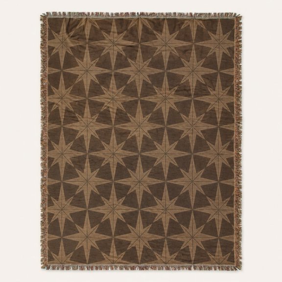 Woven Cotton Throw Blanket with Geometric Star Pattern and Fringe, Sofa or Wall Decor