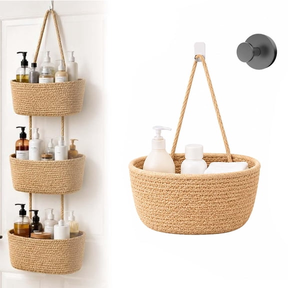 Woven Cotton Tier Over the Door Basket, Wall-Mounted Storage Organizer | Space-Saving Storage, Cotton Woven, Versatile Hanging Organizer, Foldable Washable Baskets
