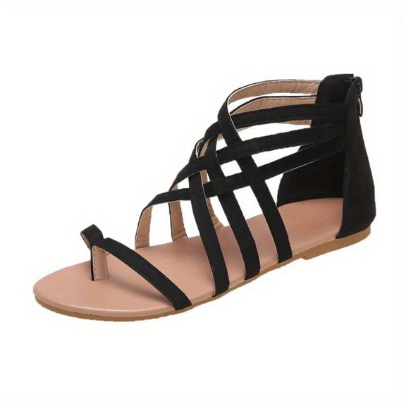 Woven Cross Strap Back Zipper Roman Sandals Plus Size Woman Sandal Flip Flops Flat Sandals