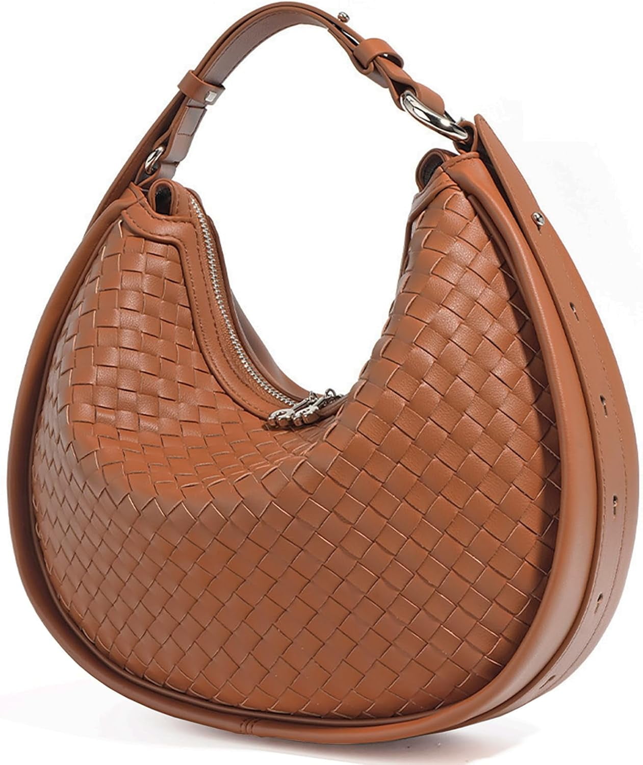 Woven Leather Crossbody Bag with Top Handle