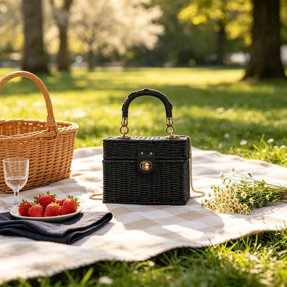 Woven Crossbody Bag Straw Tote Purse Mini Handbag Detachable Chain Strap Paper Rope Box Bag for Summer Beach Vacation Shopping Wedding Outdoor Daily Fashion Storage Style