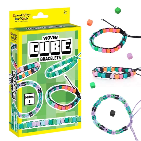 Creativity for Kids Woven Cube Bracelets Kit | Make 5 Pixel-Inspired DIY Bracelets with Cube Beads | Great Spring Crafts (Ages 6+)