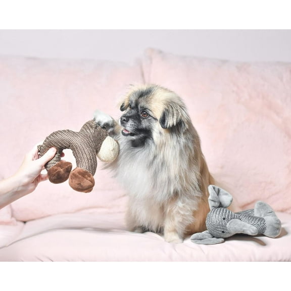 Woven Cute Dog Toys - Elephant Dog Toy, Monkey Dog Toy, or Sheep Dog Toy - 1 or 2 Pack Squeaker Dog Toy - Soft Plush Toys for Light Biters - Dog Chew Toys