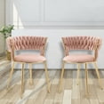 thumbnail image 1 of Woven Dining Chairs Set of 2, Velvet Upholstered Dining Chairs with Gold Metal Legs, Modern Accent Chairs for Living Room, Dining Room, Kitchen(Pink), 1 of 7