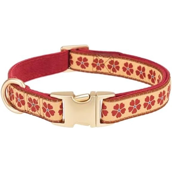 Woven Dog Collar with Metal Buckle Adjustable Jacquard Retro Dog Collars for Small Medium Large Dogs(Brick Red,S)