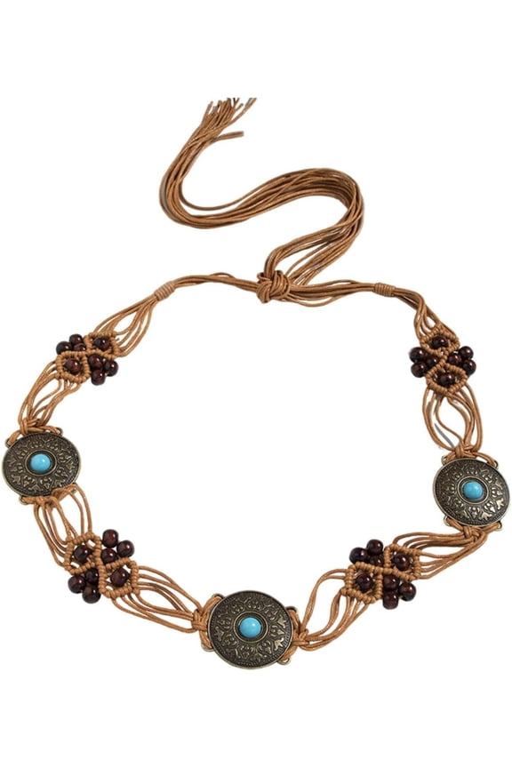 Woven Dress Belt with Knots and Inlays Bohemian Belt for Weddings