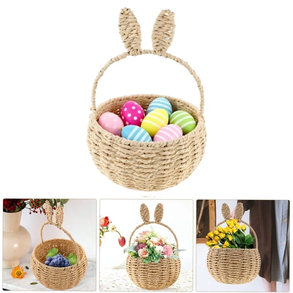 Woven Easter Basket, Cute Bunny Easter Basket for Kids, Gifting Basket with Handles, Empty Storage Basket for Filling Stuffers Gifts Candy Sanck Eggs